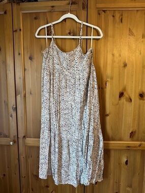 vestique Beige and Black Leopard-Print Midi Slip Dress